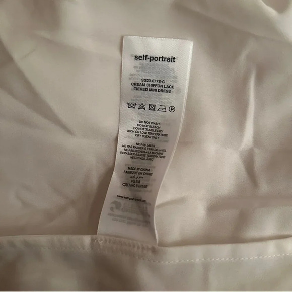 NEW Self-Portrait Chiffon Lace Tiered Mini Dress White Ivory | size UK 8 / US 4 - Picture 15 of 16